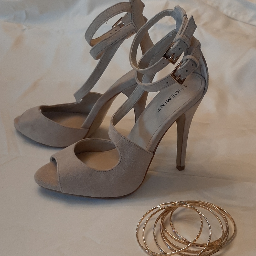 Cream Suede Strap Heels